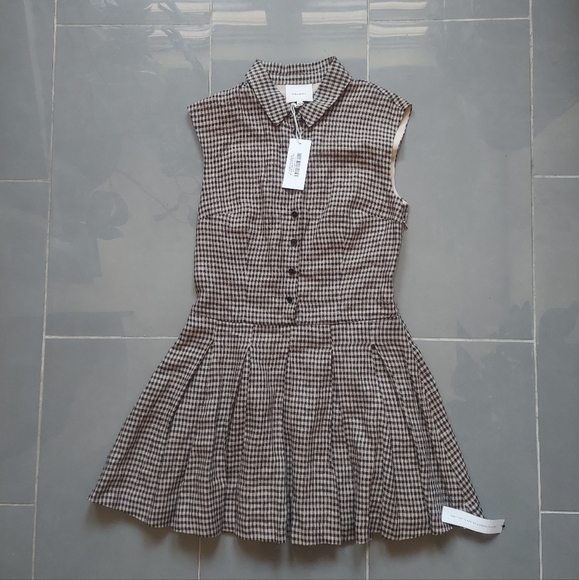 NWT Reformation Arella Linen Pleated Dress Tartine Check Sz 4 - Picture 4 of 5